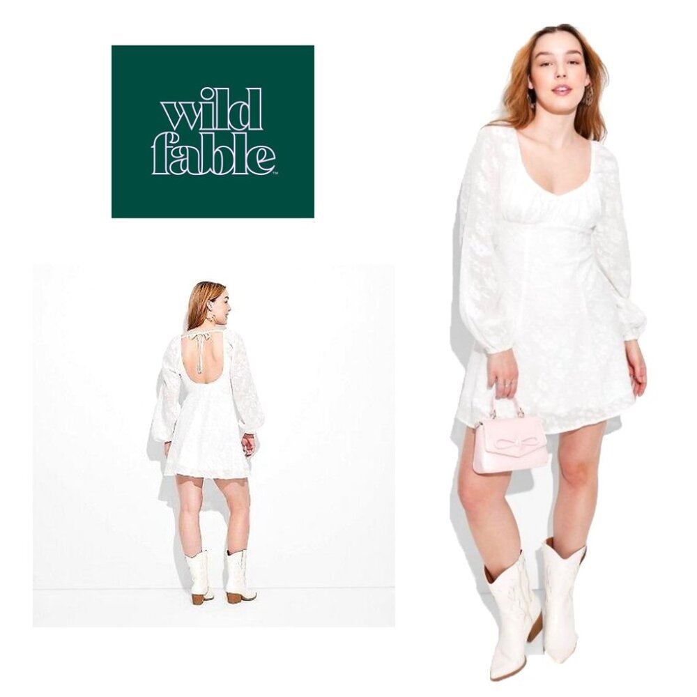 NWT | White Fit & Flare Bishop Sleeve Floral Dress